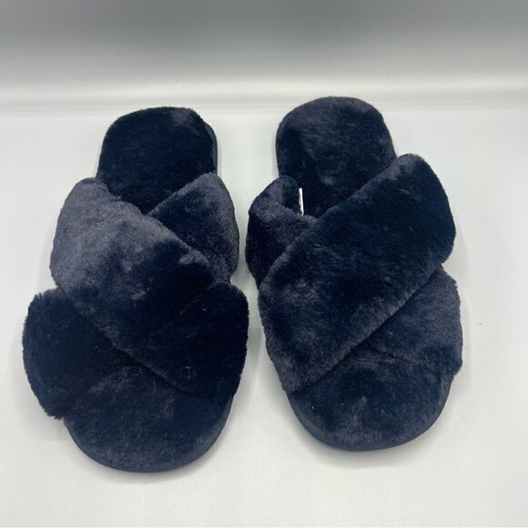 Gap Love Midnight Blue Cross Over Plush Slippers - Picture 1 of 5